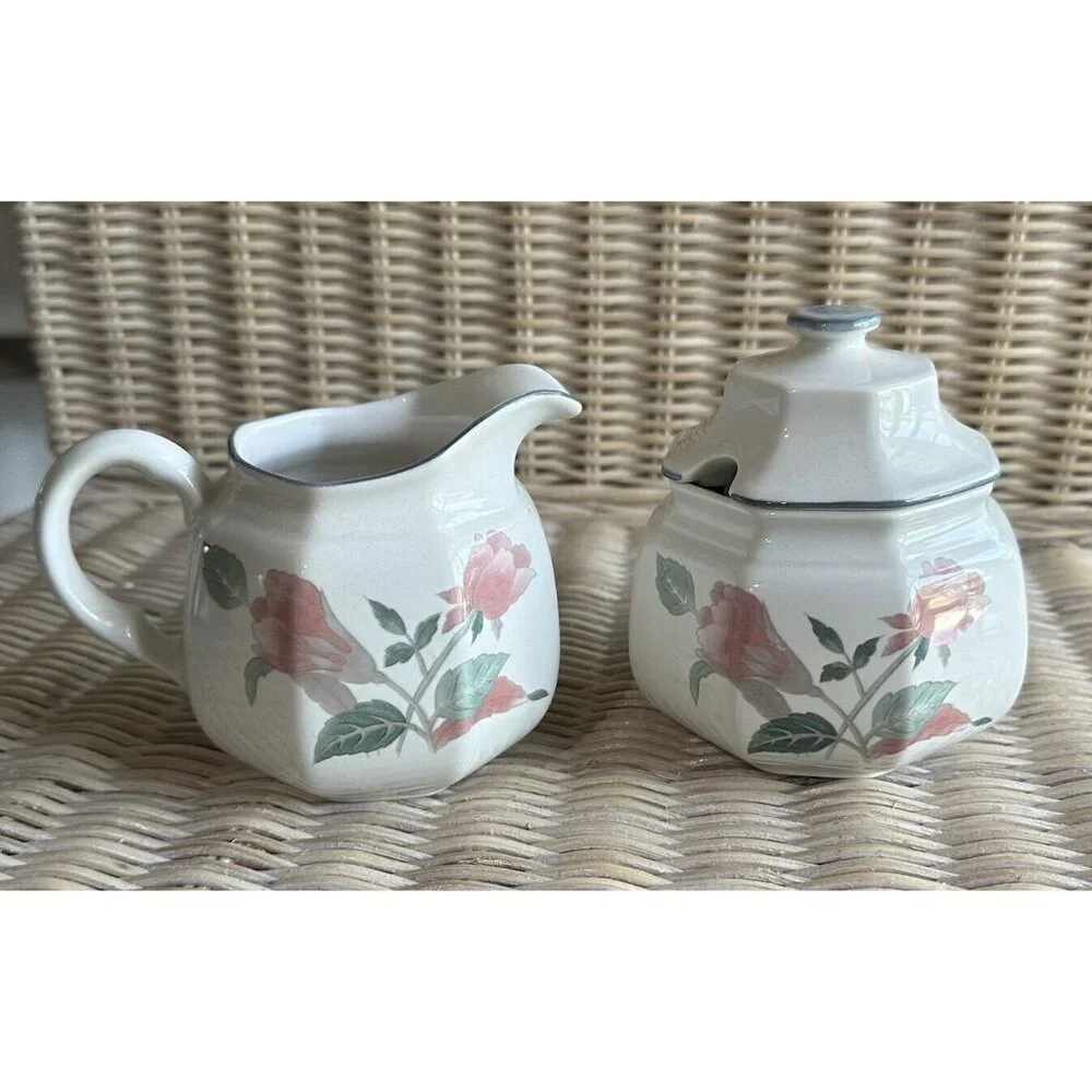 Mikasa Continental Silk Flowers Creamer & Covered Sugar Set